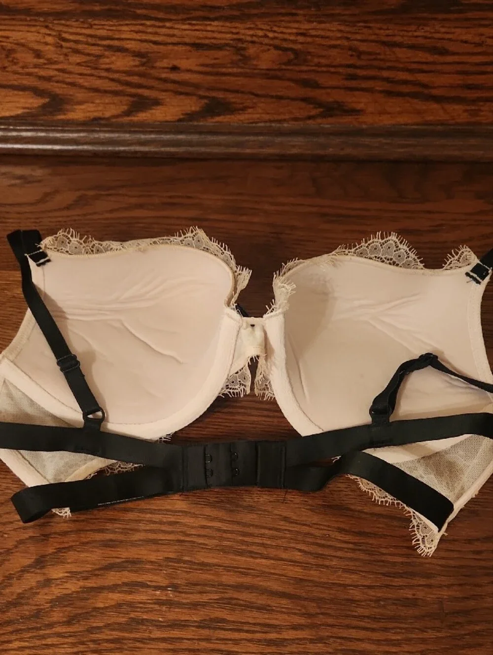 Victoria's Secret Champagne Lace Bra with Black Straps